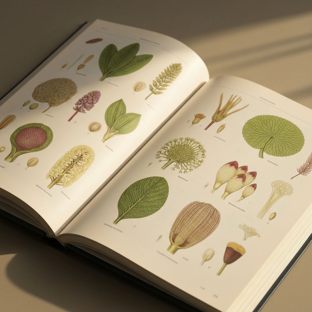Open book with botanical illustrations